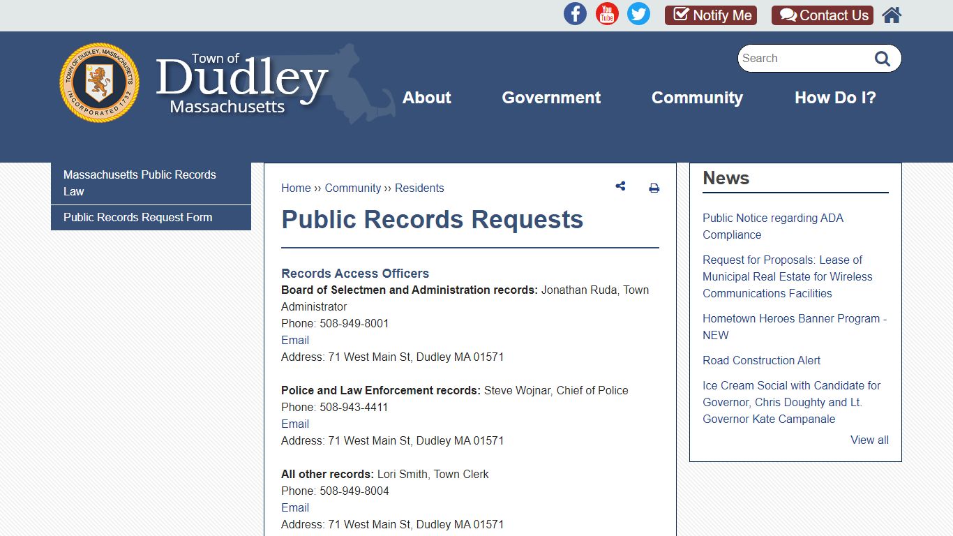 Public Records Requests | Dudley, MA