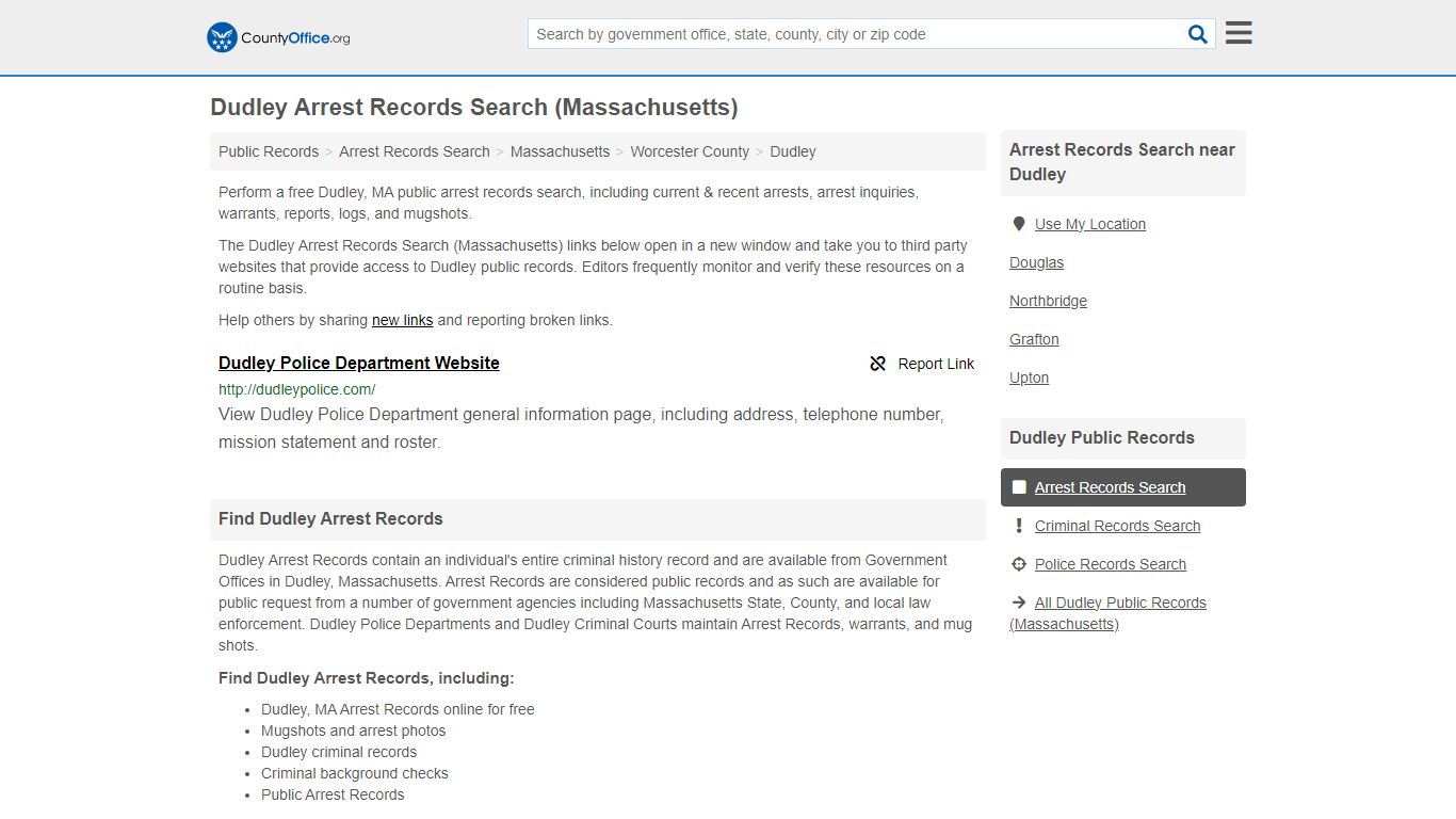 Arrest Records Search - Dudley, MA (Arrests & Mugshots) - County Office